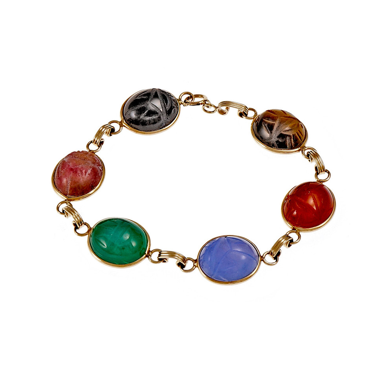 Vintage 1940 Scarab Bracelet Bezel Set 14k Yellow Gold